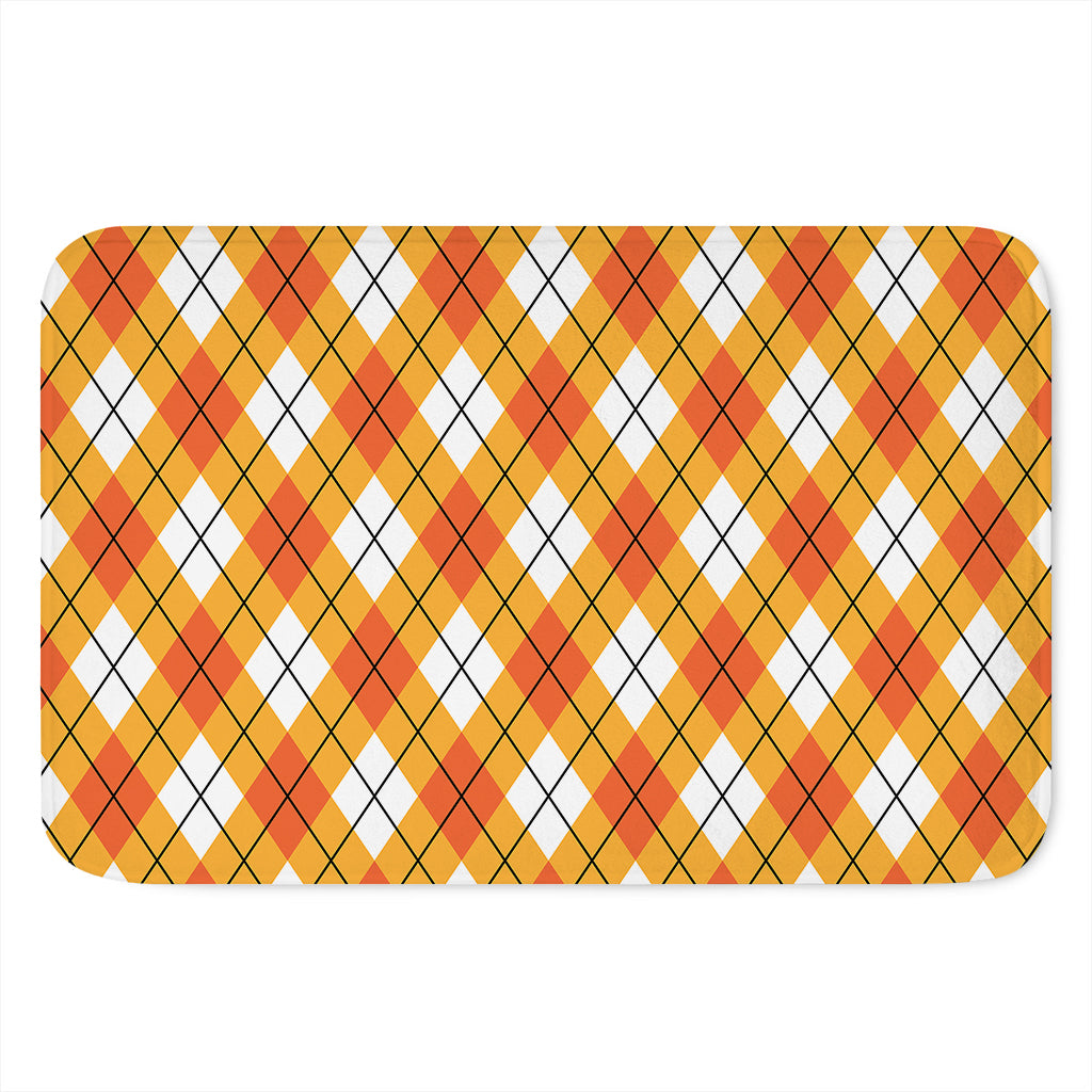 Orange And White Argyle Pattern Print Indoor Door Mat