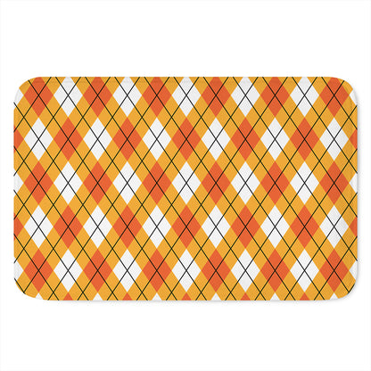 Orange And White Argyle Pattern Print Indoor Door Mat