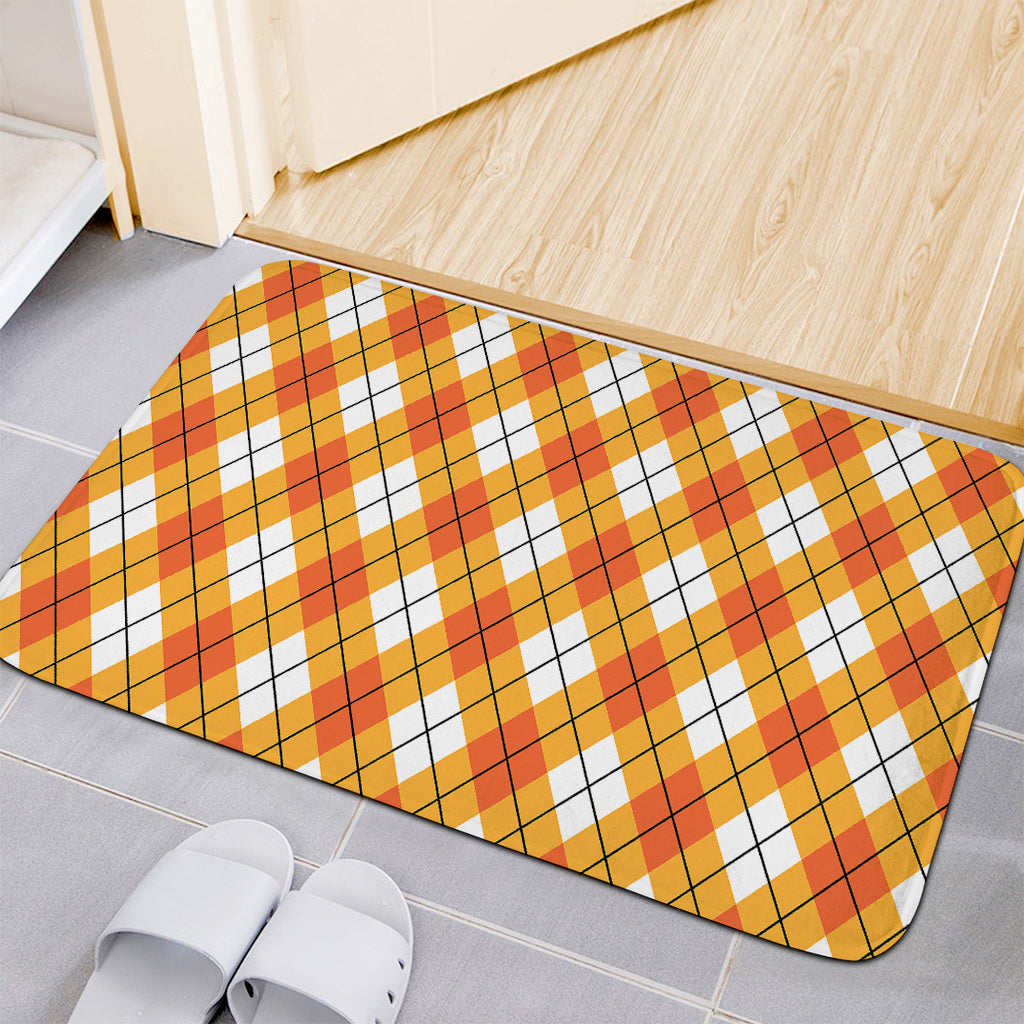 Orange And White Argyle Pattern Print Indoor Door Mat