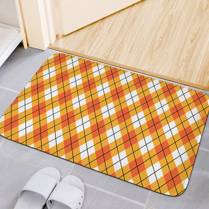 Orange And White Argyle Pattern Print Indoor Door Mat