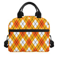 Orange And White Argyle Pattern Print Insulated Lunch Bag
