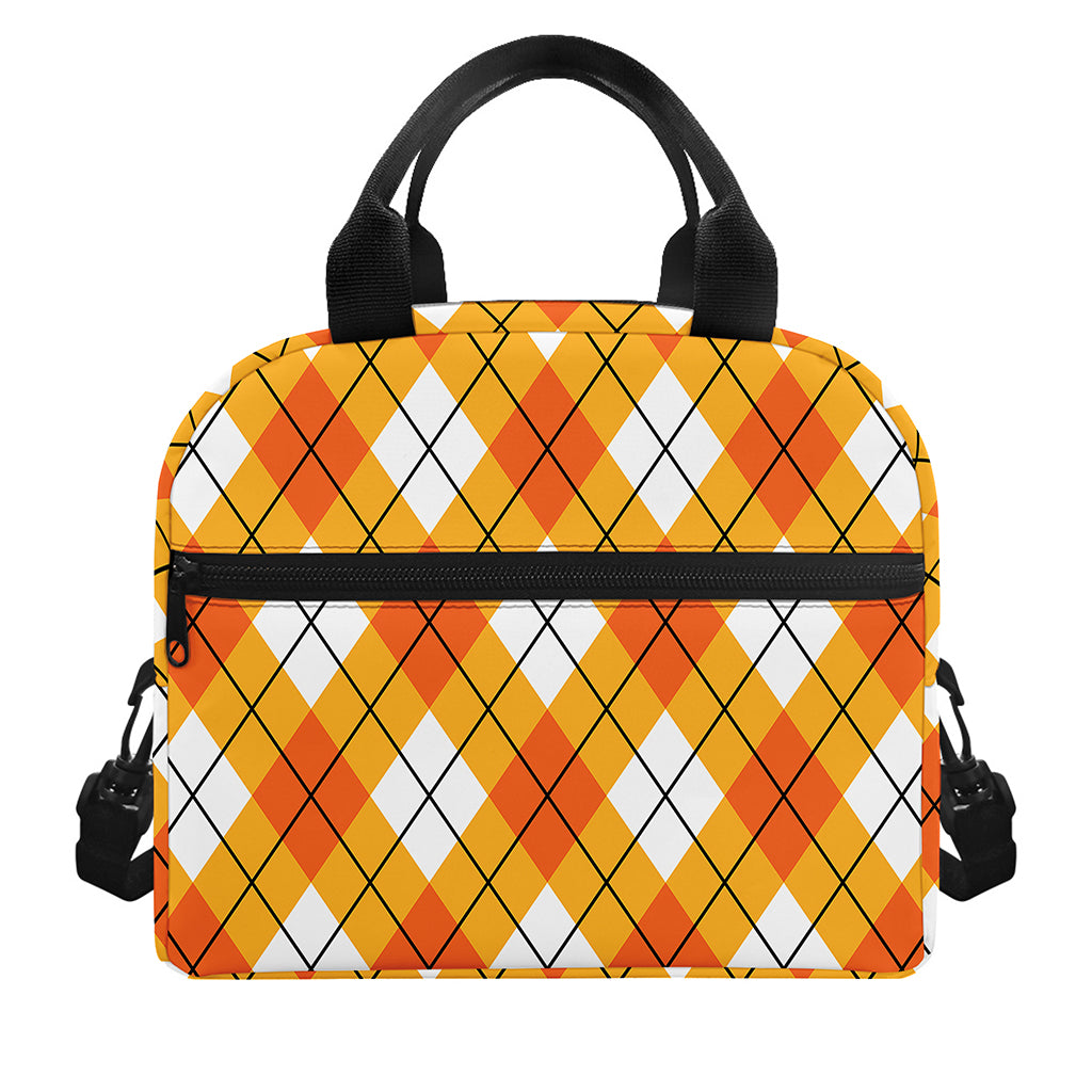 Orange And White Argyle Pattern Print Insulated Lunch Bag