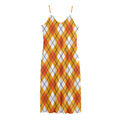 Orange And White Argyle Pattern Print Jersey Midi Cami Dress