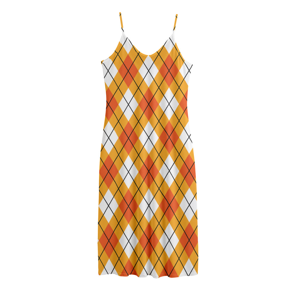 Orange And White Argyle Pattern Print Jersey Midi Cami Dress