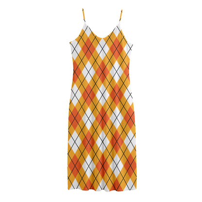 Orange And White Argyle Pattern Print Jersey Midi Cami Dress