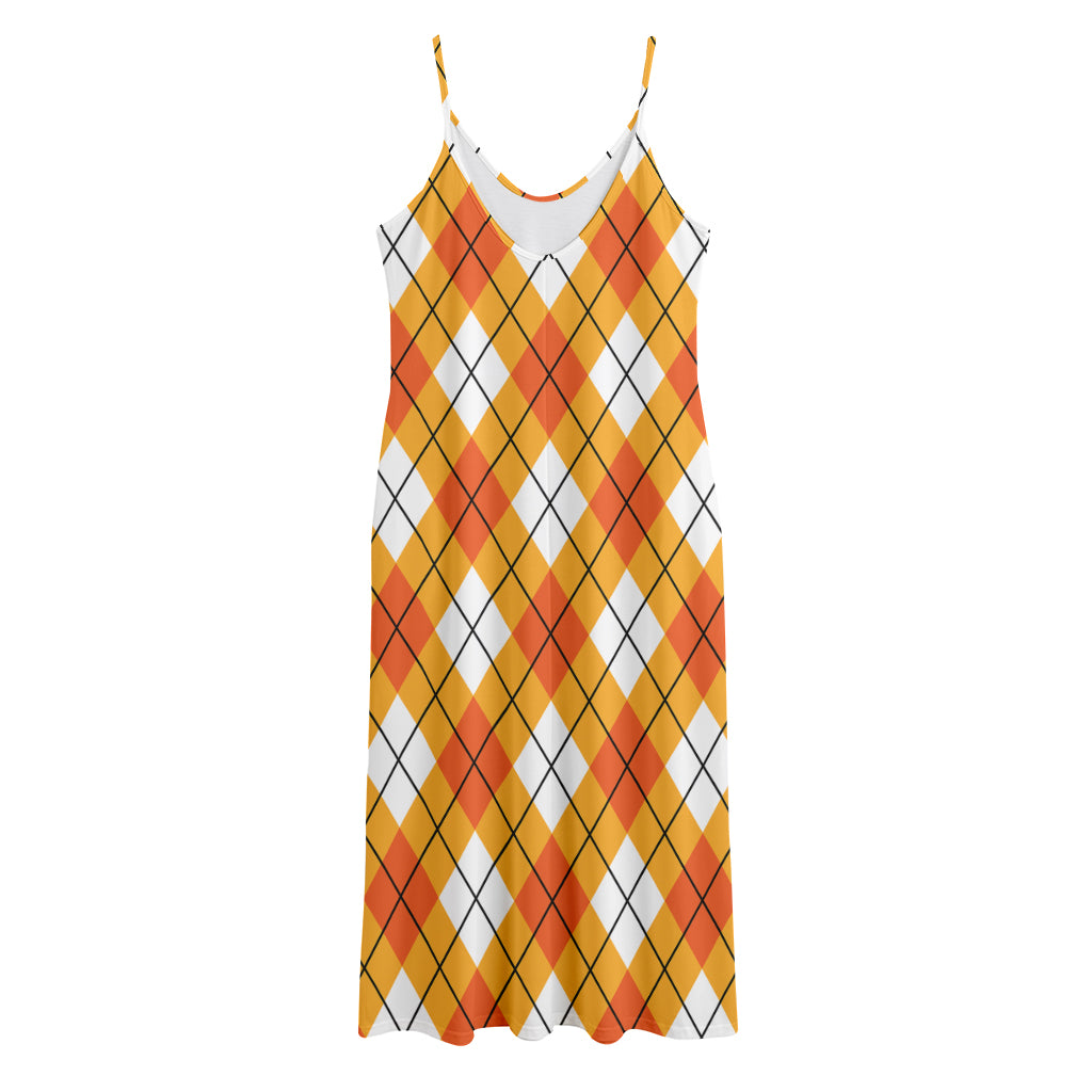 Orange And White Argyle Pattern Print Jersey Midi Cami Dress