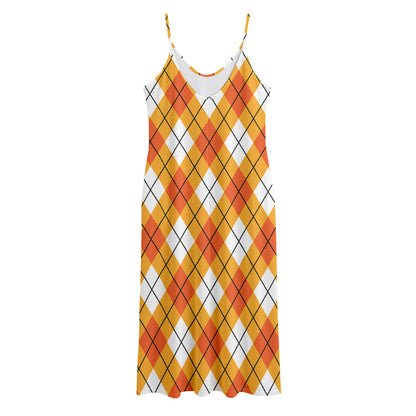 Orange And White Argyle Pattern Print Jersey Midi Cami Dress