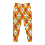 Orange And White Argyle Pattern Print Jogger Pants