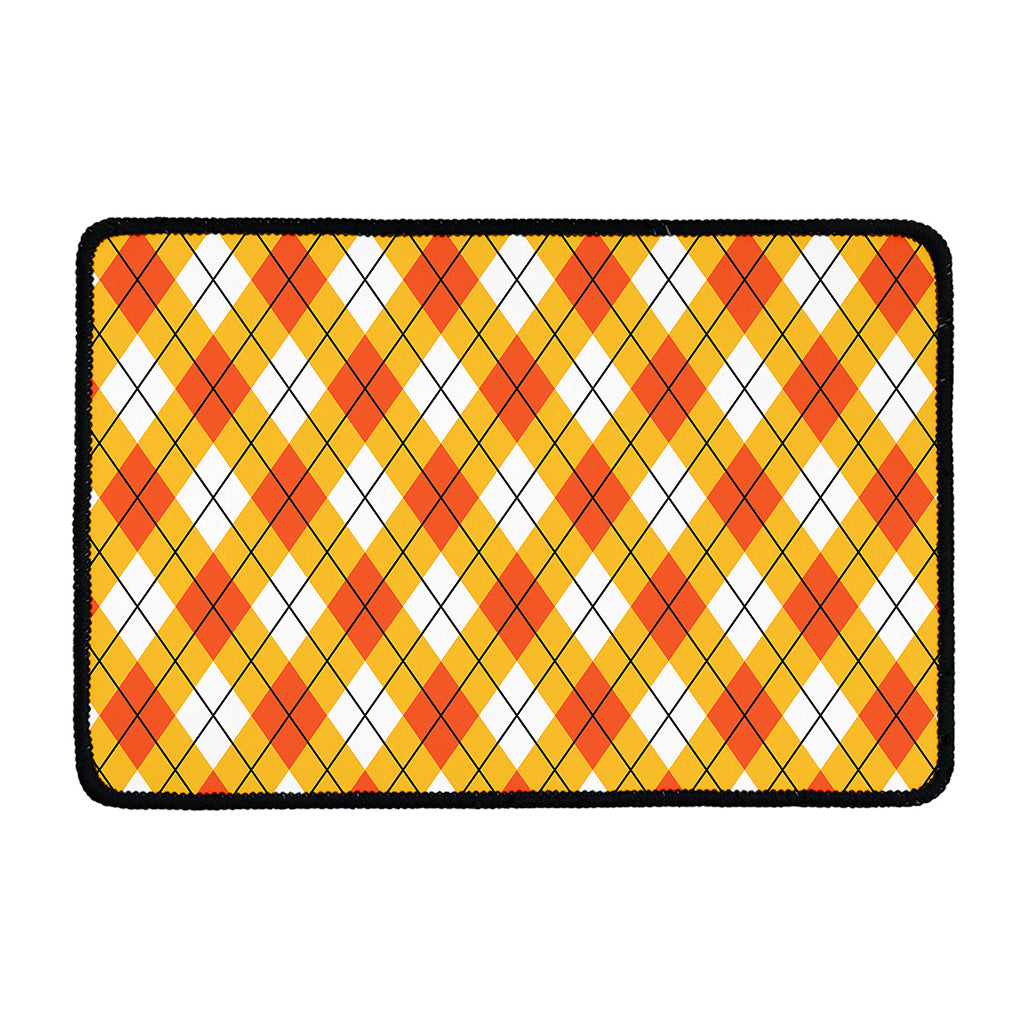 Orange And White Argyle Pattern Print Kitchen Mat
