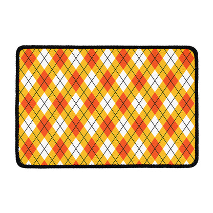 Orange And White Argyle Pattern Print Kitchen Mat