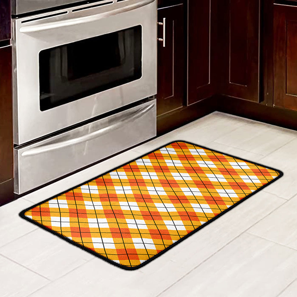 Orange And White Argyle Pattern Print Kitchen Mat