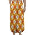 Orange And White Argyle Pattern Print Lantern Pants