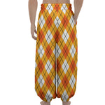 Orange And White Argyle Pattern Print Lantern Pants