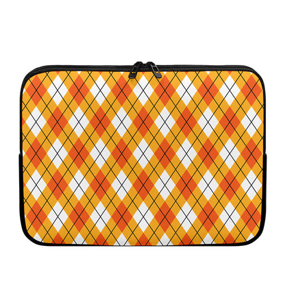Orange And White Argyle Pattern Print Laptop Sleeve