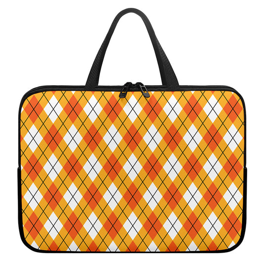 Orange And White Argyle Pattern Print Laptop Sleeve With Handle