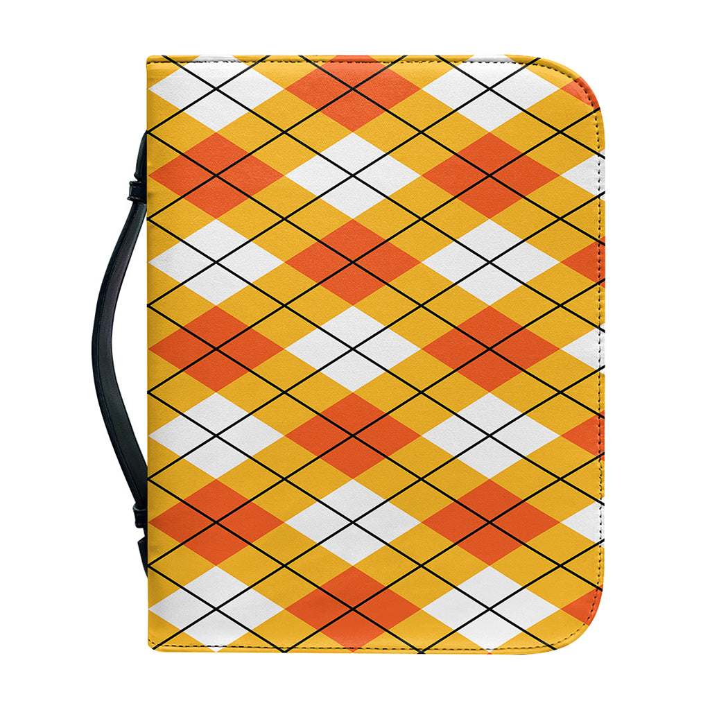 Orange And White Argyle Pattern Print Leather Bible Cover