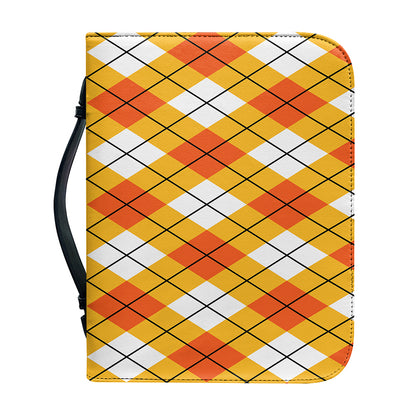 Orange And White Argyle Pattern Print Leather Bible Cover