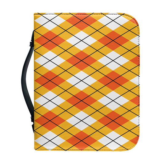 Orange And White Argyle Pattern Print Leather Bible Cover