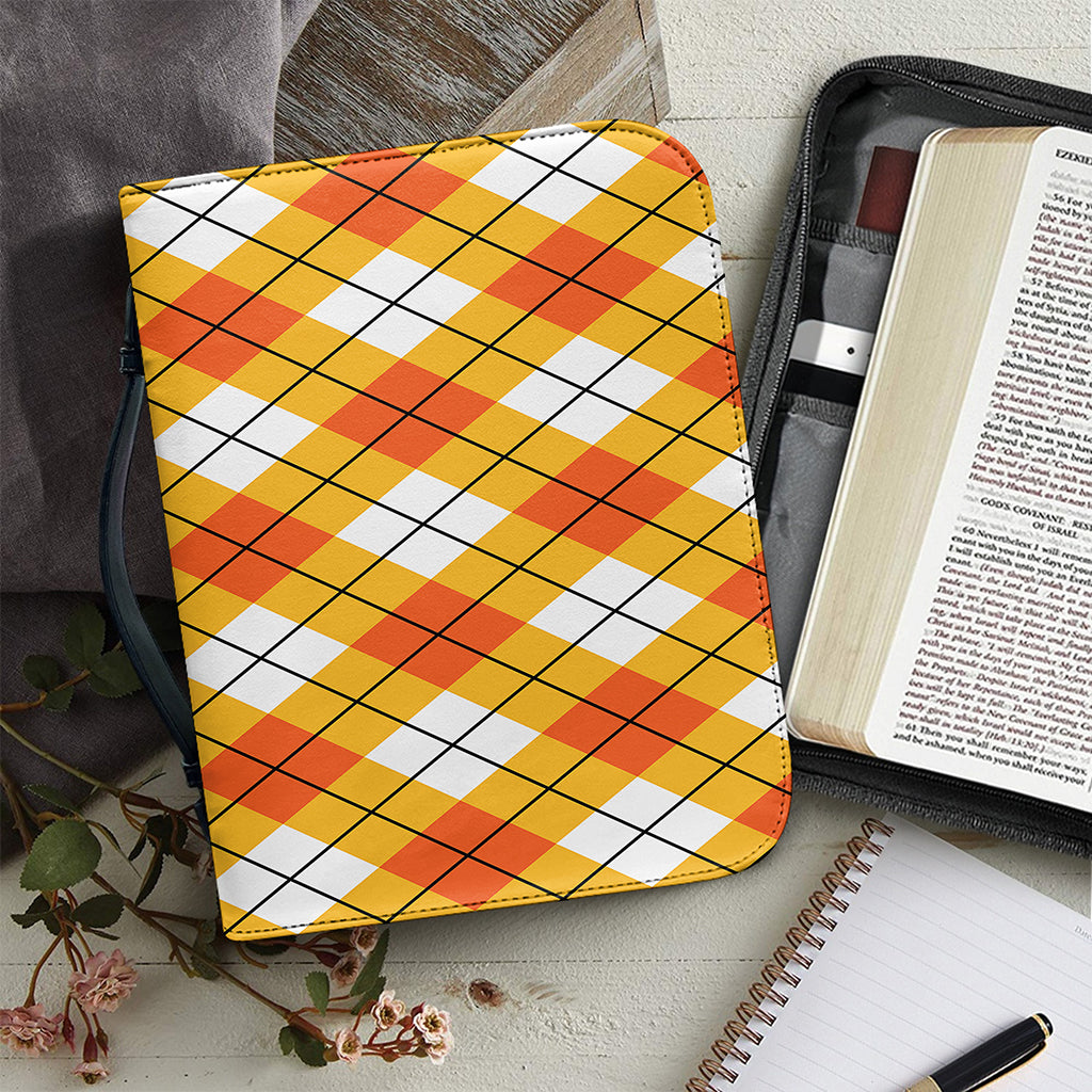 Orange And White Argyle Pattern Print Leather Bible Cover