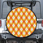 Orange And White Argyle Pattern Print Leather Spare Tire Cover