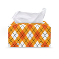 Orange And White Argyle Pattern Print Leather Tissue Box Cover