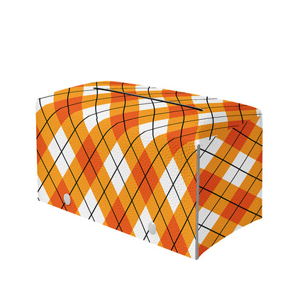 Orange And White Argyle Pattern Print Leather Tissue Box Cover
