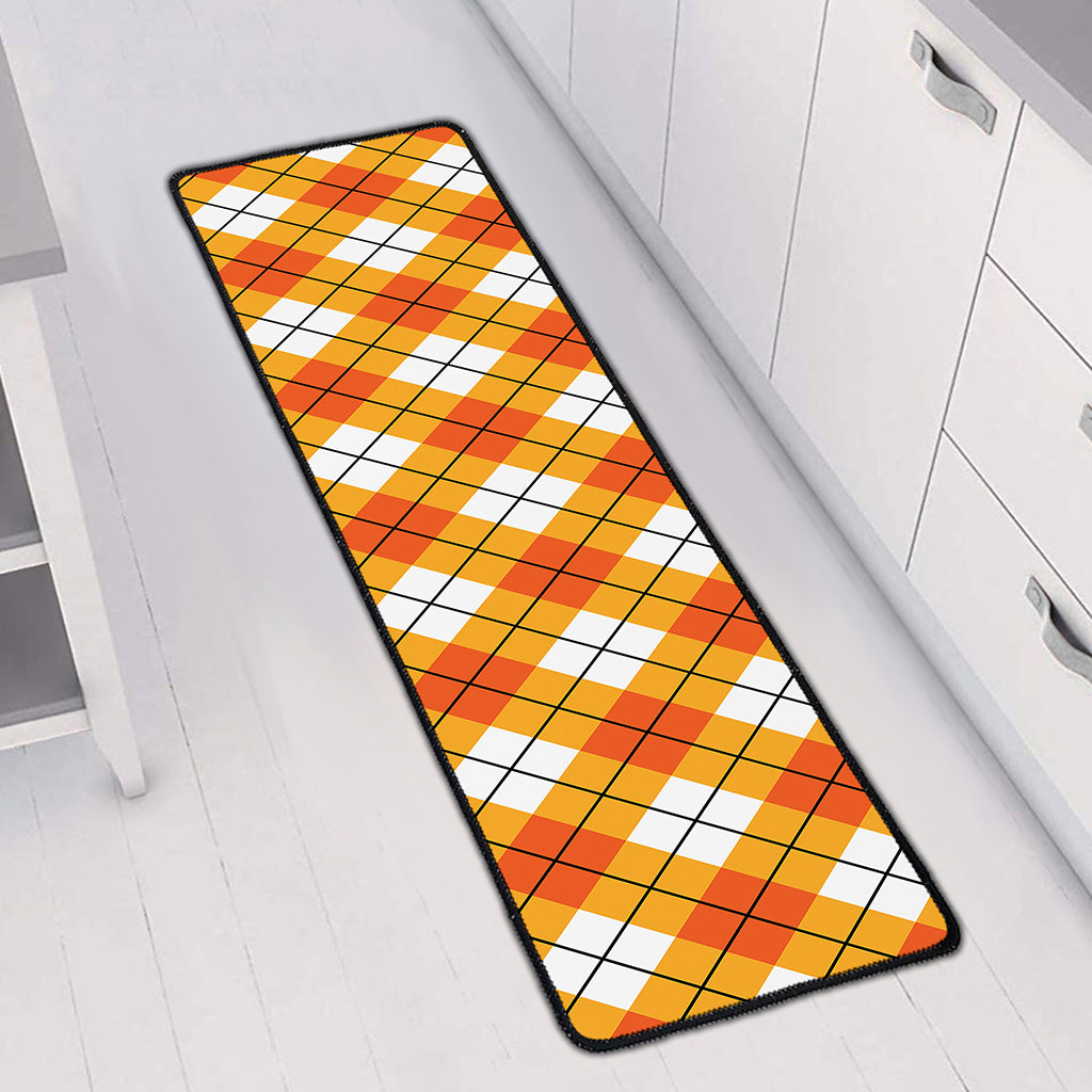 Orange And White Argyle Pattern Print Long Kitchen Mat