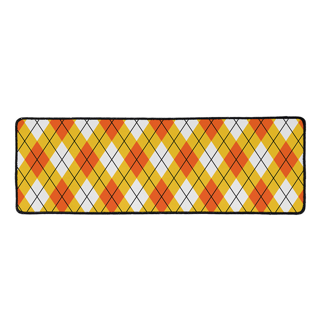 Orange And White Argyle Pattern Print Long Kitchen Mat
