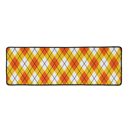Orange And White Argyle Pattern Print Long Kitchen Mat