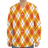 Orange And White Argyle Pattern Print Long Sleeve Baseball Jersey