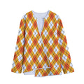 Orange And White Argyle Pattern Print Long Sleeve Short Coat
