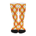 Orange And White Argyle Pattern Print Long Socks