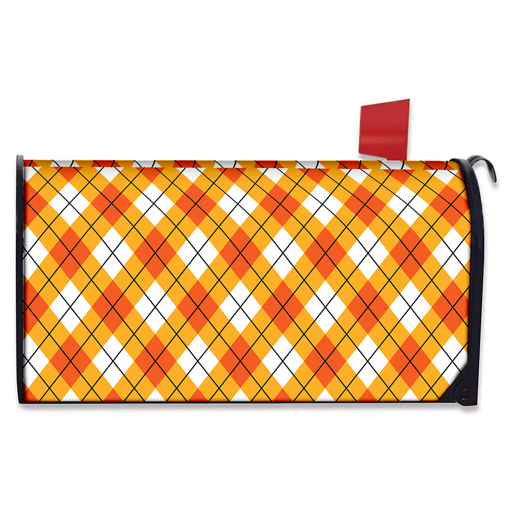Orange And White Argyle Pattern Print Mailbox Cover