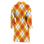 Orange And White Argyle Pattern Print Men's Bathrobe