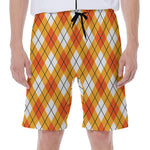 Orange And White Argyle Pattern Print Men's Beach Shorts