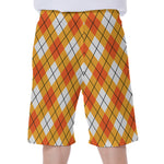 Orange And White Argyle Pattern Print Men's Beach Shorts
