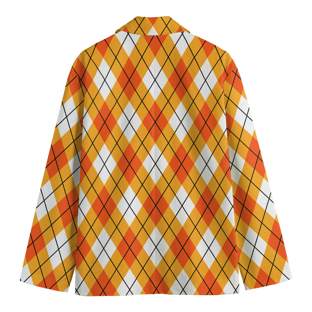 Orange And White Argyle Pattern Print Men's Blazer