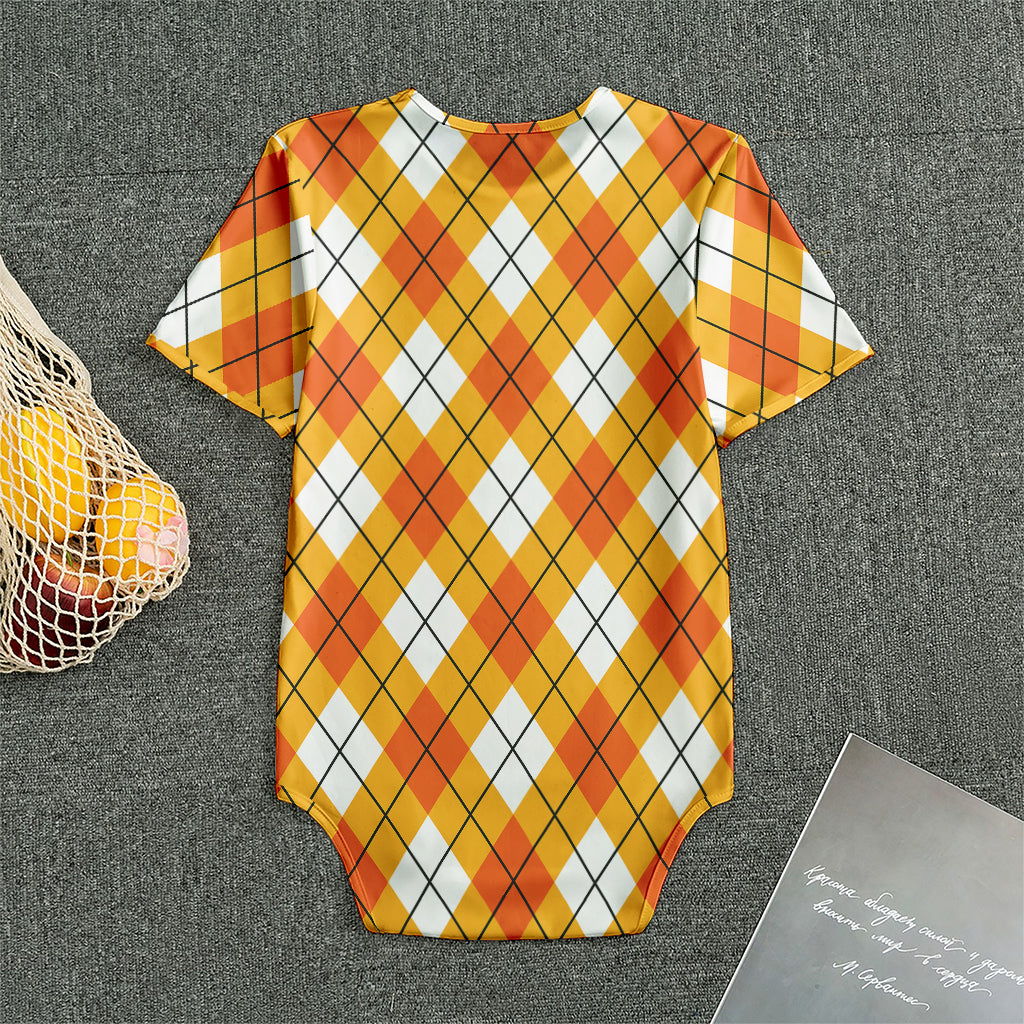 Orange And White Argyle Pattern Print Men's Bodysuit
