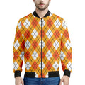 Orange And White Argyle Pattern Print Men's Bomber Jacket