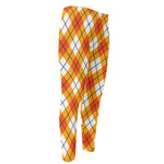 Orange And White Argyle Pattern Print Men's Compression Pants