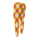 Orange And White Argyle Pattern Print Men's Compression Pants