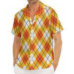 Orange And White Argyle Pattern Print Men's Deep V-Neck Shirt
