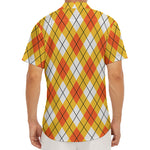 Orange And White Argyle Pattern Print Men's Deep V-Neck Shirt