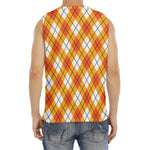 Orange And White Argyle Pattern Print Men's Fitness Tank Top
