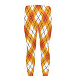 Orange And White Argyle Pattern Print Men's leggings