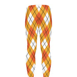 Orange And White Argyle Pattern Print Men's leggings