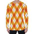Orange And White Argyle Pattern Print Men's Long Sleeve T-Shirt