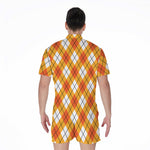 Orange And White Argyle Pattern Print Men's Rompers