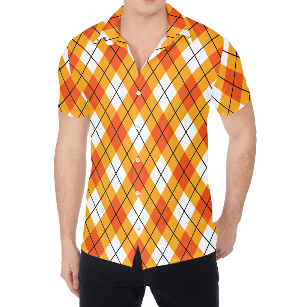 Orange And White Argyle Pattern Print Men's Shirt