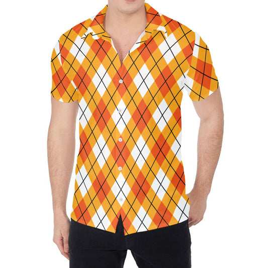 Orange And White Argyle Pattern Print Men's Shirt